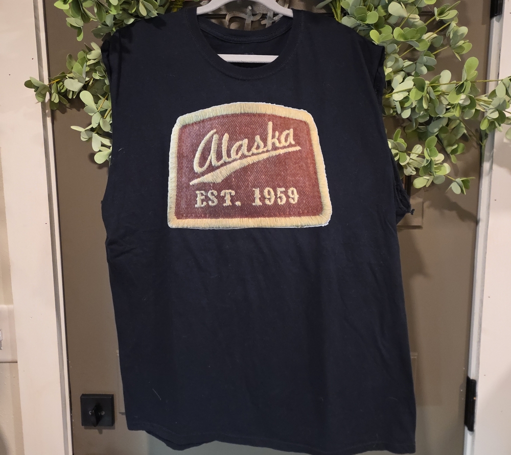 Fruit of the Loom Black Custom Graphic Alaska Cut Off Tee
